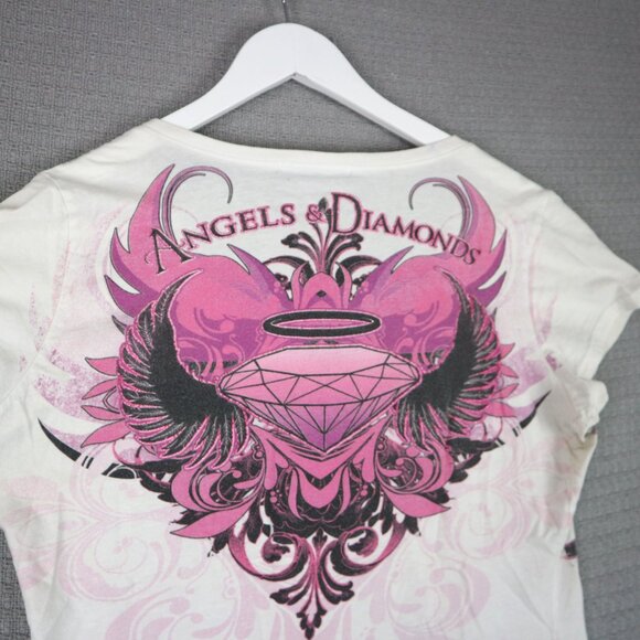 Angels and Diamonds Made in USA Y2K Pink Wings Grunge Shirt Womens Large - Picture 7 of 7